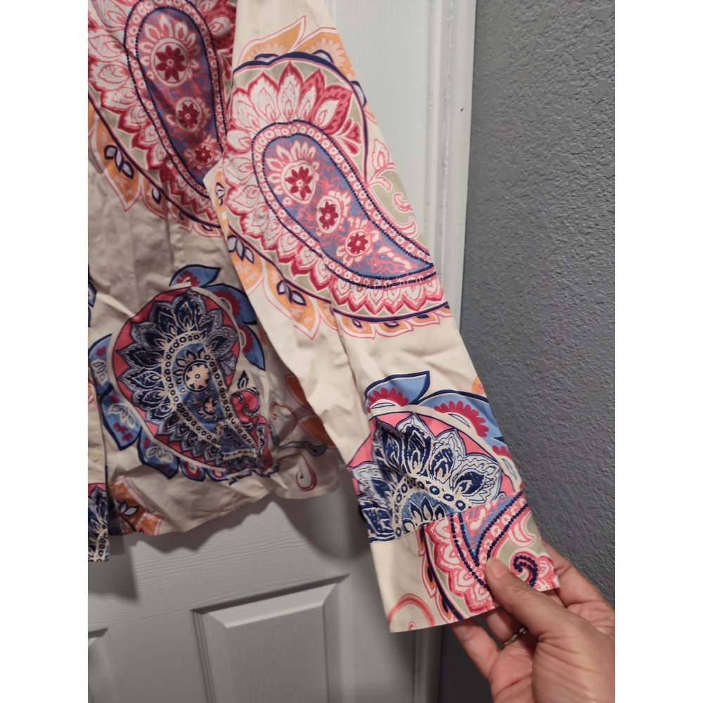 Chico's Shirt Size 3 XL/16 Pink Paisley Print No Iron Boxy Cotton Chintz Career - Picture 7 of 11